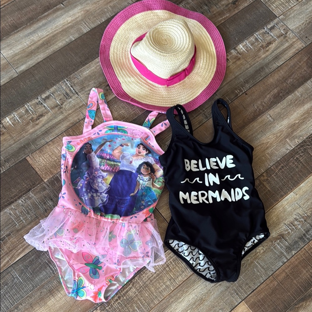 Pink and Black Kids' Swimsuit Set